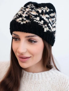 Dámská zimní vlněná čepice s ozdobnými krystalky K399 černá