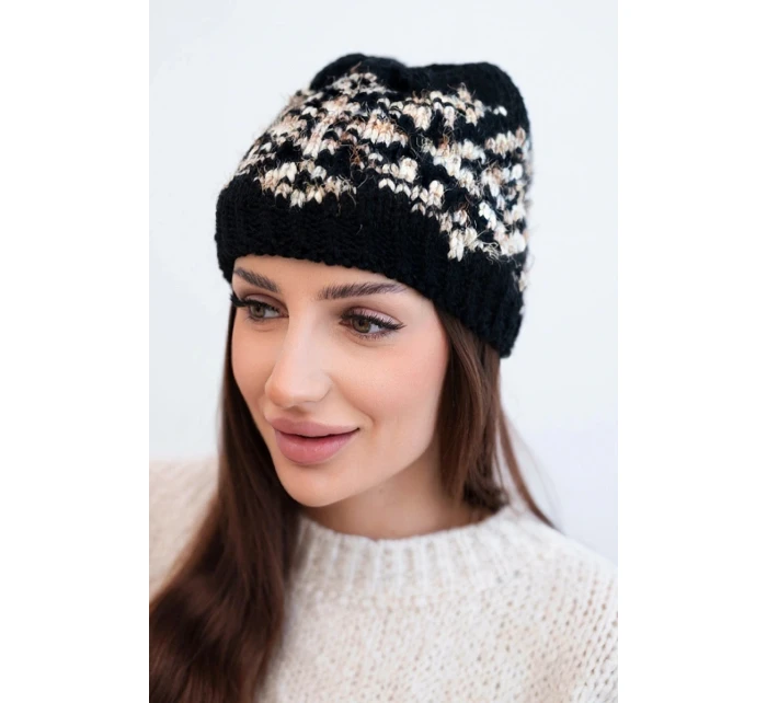 Dámská zimní vlněná čepice s ozdobnými krystalky K399 černá