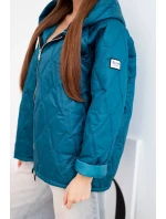 Dámská jarní prošívaná bunda s kapucí a zipem mořská