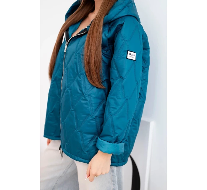 Dámská jarní prošívaná bunda s kapucí a zipem mořská