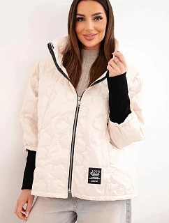 Dámská jarní prošívaná bunda s ozdobnou ražbou a zipem světle béžová