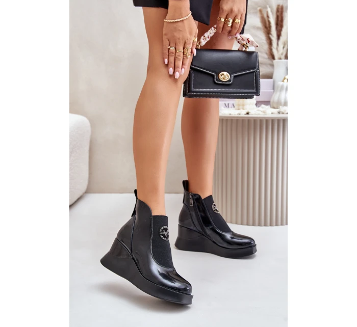 Lakované Boty Na Zateplené Černé model 21672910 - VINCEZA