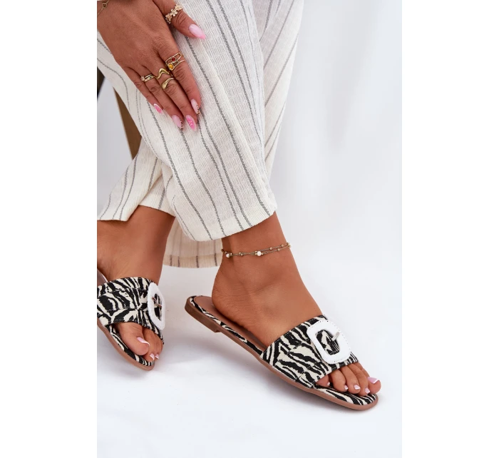 Ploché Dámské Pantofle S Ozdobnou Přezkou Zebra Clariola Ploché Dámské Pantofle S Ozdobnou Přezkou Zebra Clariola
