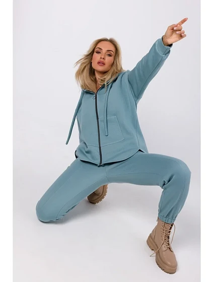 model 18863580 Mikina s kapucí na zip a klokaní kapsou agave - Moe