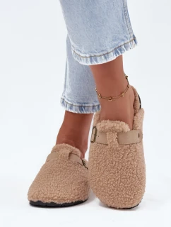 Klapki Damskie Z Futerkiem Typu Baranek Beżowe Lorivine