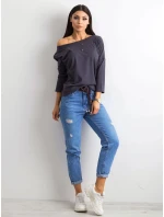 Volná dámská halenka v grafitové barvě se zavazováním na spodním okraji (4691)