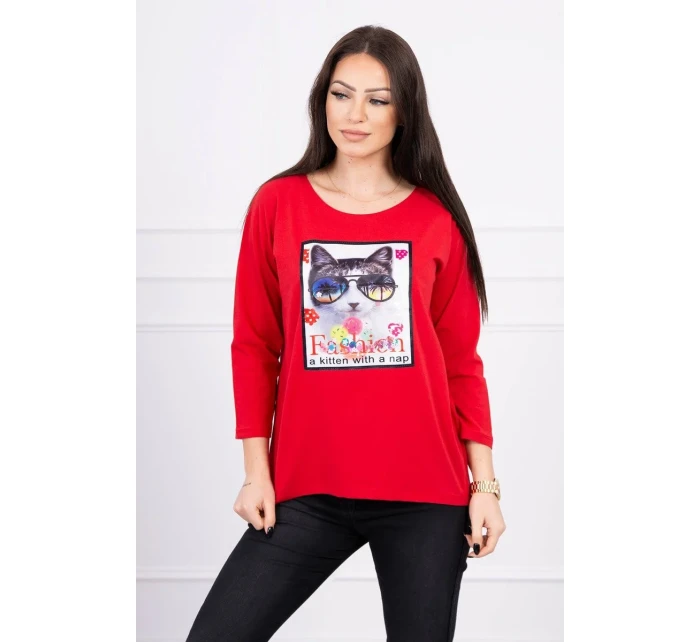 Halenka s 3D grafikou kočky červená