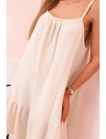 Dámské mušelínové šaty s ramínky a volánem béžový