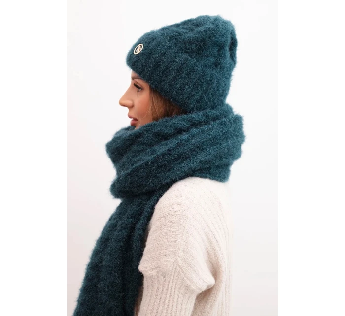 Dámská souprava čepice a šály s proužky s ozdobou mořská Dámská souprava čepice a šály s proužky s ozdobou mořská