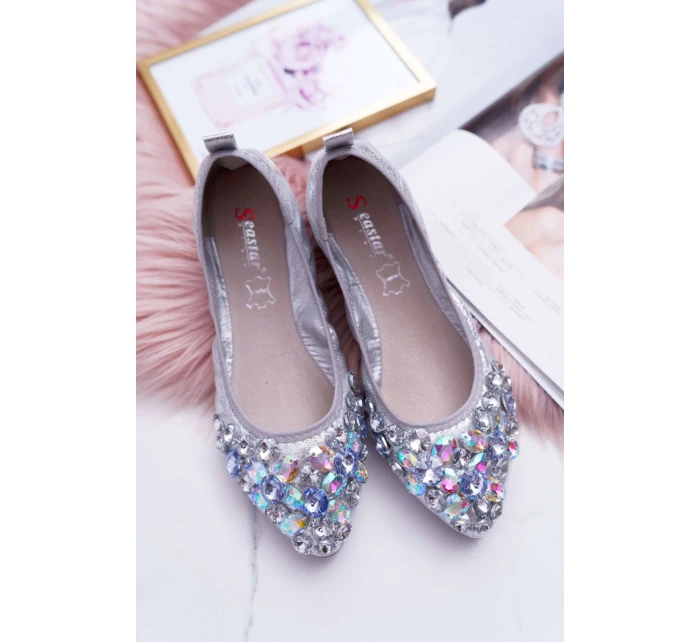 Kožené Baleríny S Ozdobnými model 21511200 Stříbrné Crystal - Boto