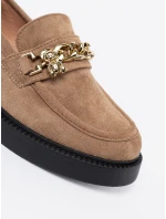 Krásné hnědé dámské  mokasíny na širokém podpatku