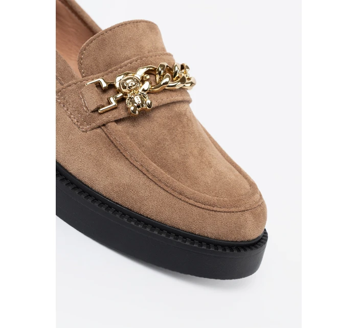 Krásné hnědé dámské  mokasíny na širokém podpatku