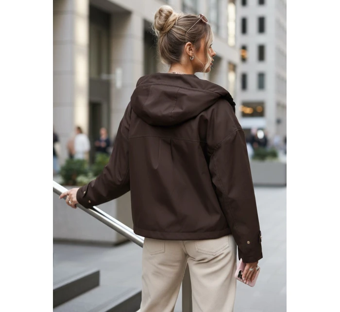 Dámská přechodná bunda s kapucí a kapsami hnědá FashionStreet TY5637
