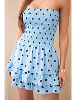 Dámský viskózový overal s puntíky a volánem modrý