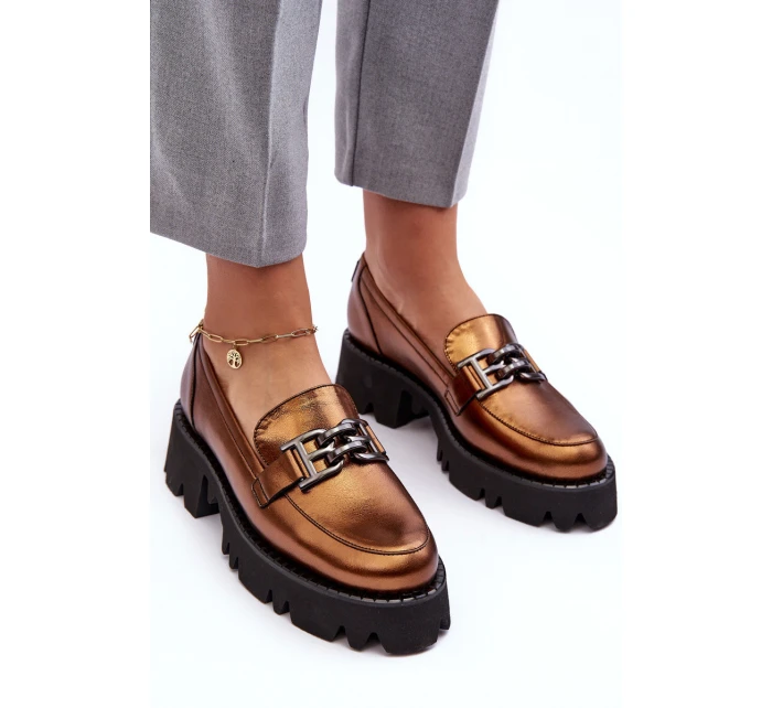 Dámské kožené polobotky s ozdobou zlatou model 21636797 - Laura Messi