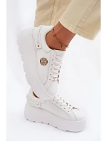 Kožené dámské tenisky na platformě model 22100258 bílé - D&A