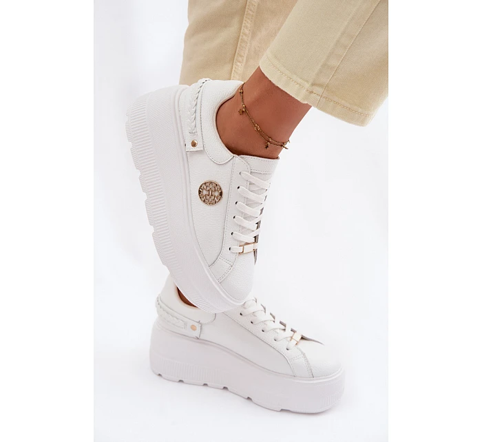 Kožené dámské tenisky na platformě model 22100258 bílé - D&A