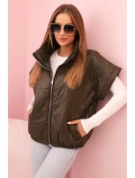 Dámská prošívaná vesta 5684 Khaki tmavě zelená - K-Fashion