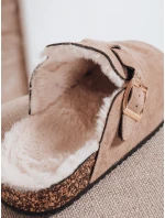 Dámské semišové zateplené žabky béžové FashionStreet ZY1196