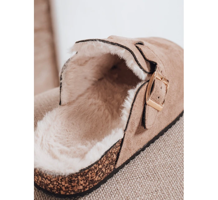 Dámské semišové zateplené žabky béžové FashionStreet ZY1196