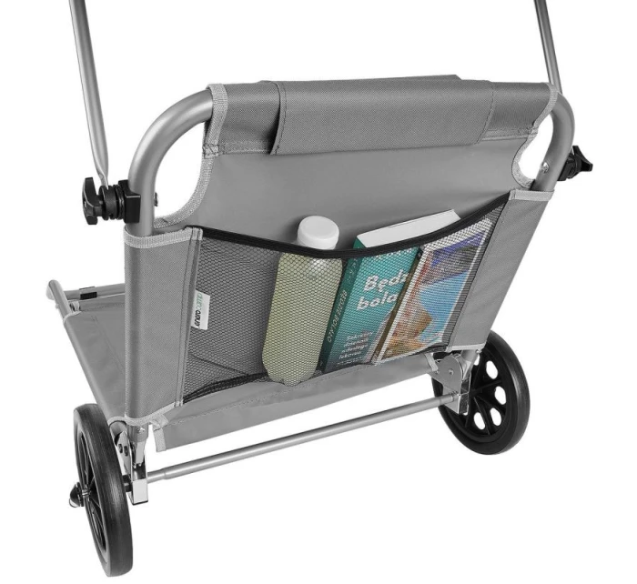 Skládací plážové lehátko se stříškou na kolečkách 116x62x62-90CM šedé Skládací plážové lehátko se stříškou na kolečkách 116x62x62-90CM šedé