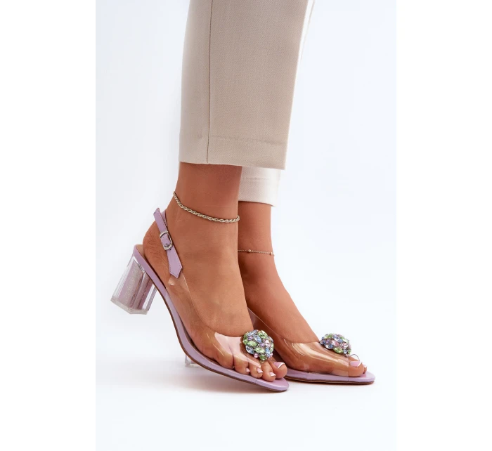 Průhledné sandály na podpatku s ozdobou fialové D&A MR38-454