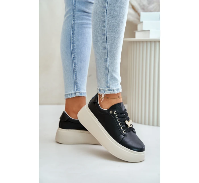 Kožené Dámské Sneakersy Na Platformě S  Černé model 21675586 - VINCEZA