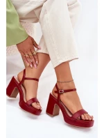 Eko kožené sandály na podpatku bordové model 21699445 - Boto Eko kožené sandály na podpatku bordové model 21699445 - Boto