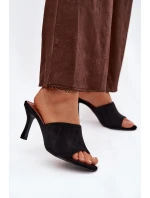 Dámské pantofle na podpatku z eko semiše černé model 21918726 - Boto