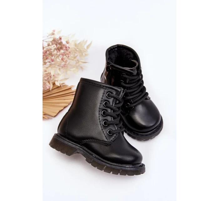 Dětské Kožené Kozačky Se Zipem Černe Omua