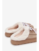 Dámské pantofle s kožíškem a mašlí Fenella – béžové Dámské pantofle s kožíškem a mašlí Fenella – béžové