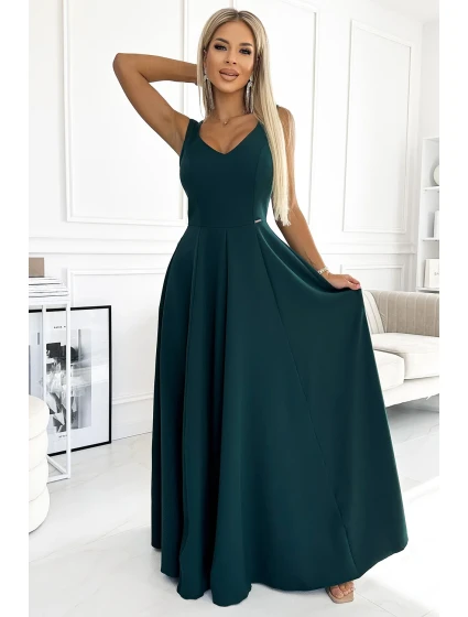 246-5 CINDY dlouhé elegantní šaty s výstřihem - ZELENÉ