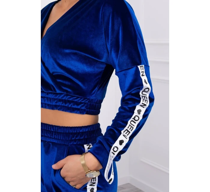 Chrpová velurová souprava Queen s nápisem