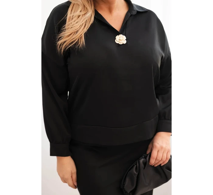 Dámská souprava Plus Size se a krajkou černý model 21486206 - K-Fashion Dámská souprava Plus Size se a krajkou černý model 21486206 - K-Fashion