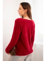 Dámský svetr z měkké pleteniny s výstřihem do V bordový Dámský svetr z měkké pleteniny s výstřihem do V bordový