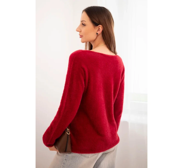 Dámský svetr z měkké pleteniny s výstřihem do V bordový Dámský svetr z měkké pleteniny s výstřihem do V bordový