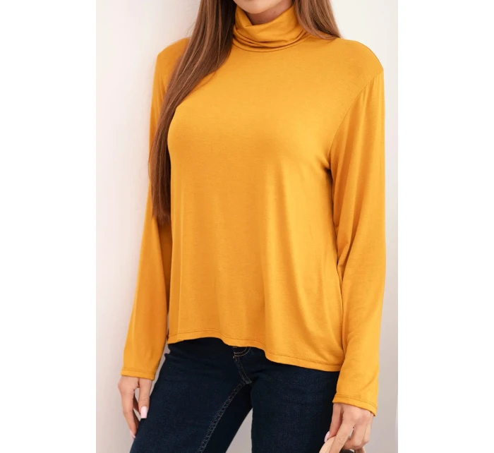 Dámská viskózová blůza s rolákem a dlouhým rukávem hořčicová