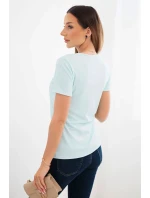 Dámská viskózová žebrovaná halenka s ozdobným výstřihem u dekoltu mentolová