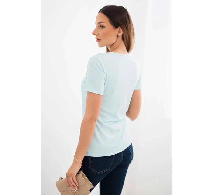 Dámská viskózová žebrovaná halenka s ozdobným výstřihem u dekoltu mentolová