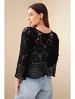 Dámský letní krajkový svetr s knoflíky a dlouhým rukávem černý
