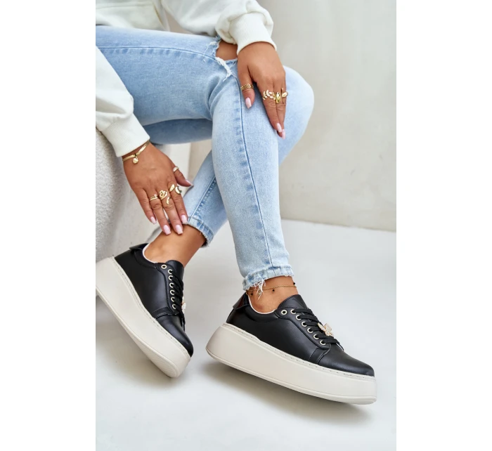 Kožené Dámské Sneakersy Na Platformě S  Černé model 21675586 - VINCEZA