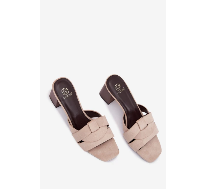 Dámské lodičky na podpatku s pásky Eko semiš Béžové Corivelle