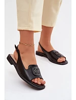 Dámské sandály na nízkém podpatku s ozdobou model 22133753 Černé - S.Barski