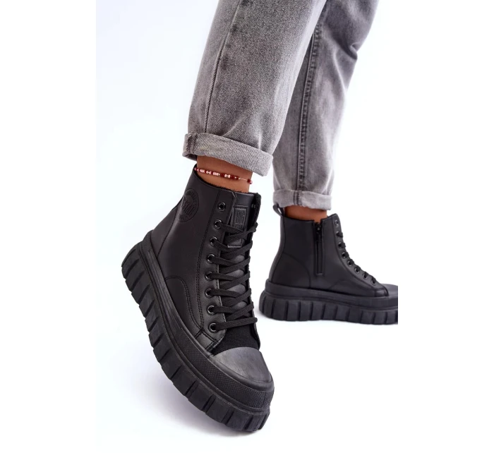 Zateplené kožené tenisky se zipem Big Star MM274625 černé