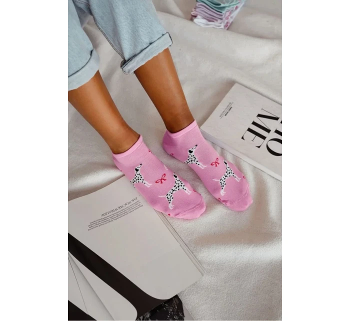 Dámské kotníkové ponožky s dalmatinem – růžové