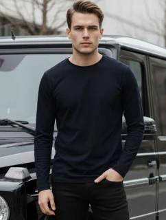 Pánské tmavě modré tričko FashionStreet s dlouhým rukávem LX0580