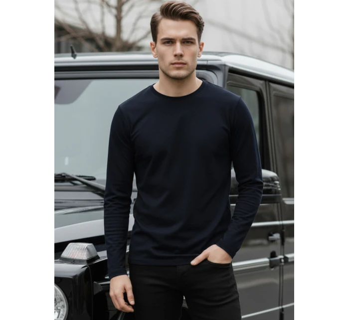 Pánské tmavě modré tričko FashionStreet s dlouhým rukávem LX0580 Pánské tmavě modré tričko FashionStreet s dlouhým rukávem LX0580