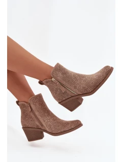 Dámské kotníkové boty ve stylu kovbojek na podpatku S.Barski – béžové