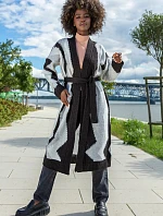 Dámský dlouhý Cardigan F1498 Černá s bílou mix - Fobya