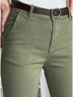 Dámské kalhoty slim fit s páskem TAIRONIK khaki FashionStreet UY2547